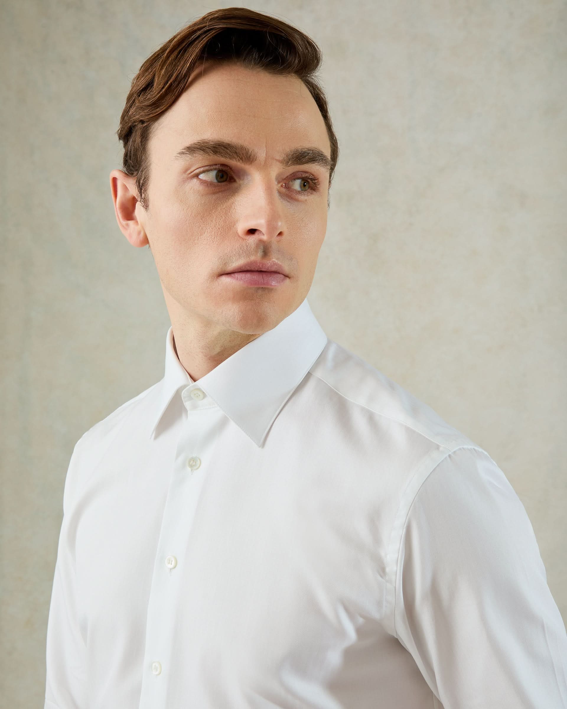 Leveson Cotton Herringbone Cuff Shirt Ecru