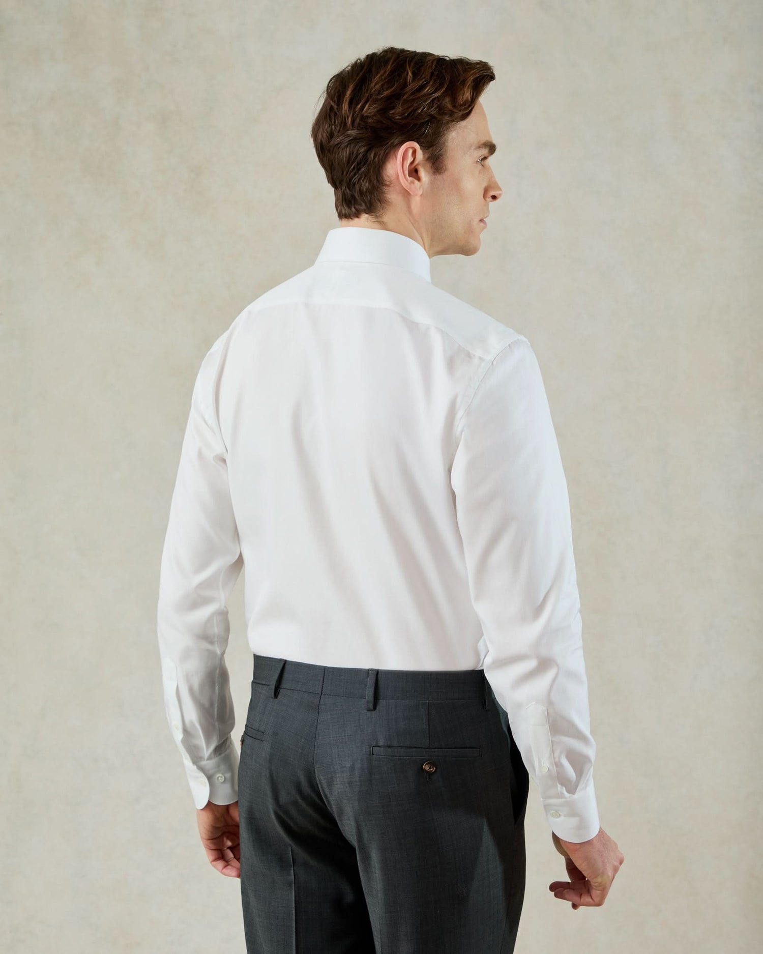 Leveson Cotton Herringbone Cuff Shirt Ecru