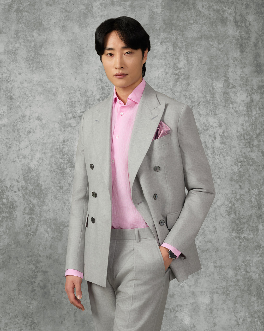 Livingstone Virgin Wool Double Breasted Suit Jacket Light Grey