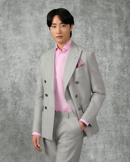 Livingstone Virgin Wool Double Breasted Suit Jacket Light Grey