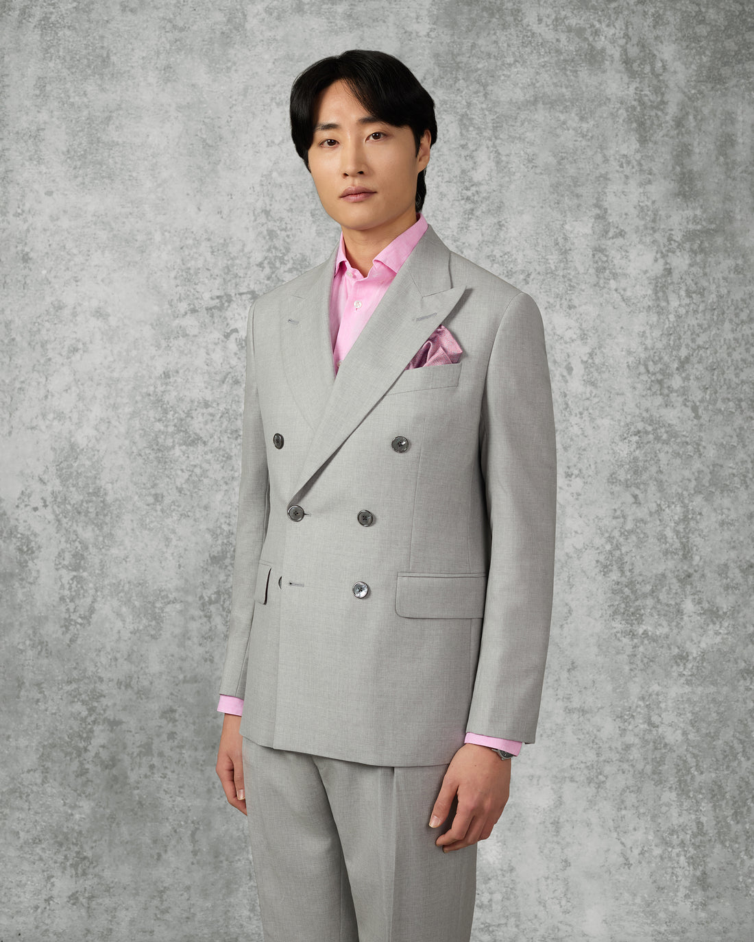 Livingstone Virgin Wool Double Breasted Suit Jacket Light Grey