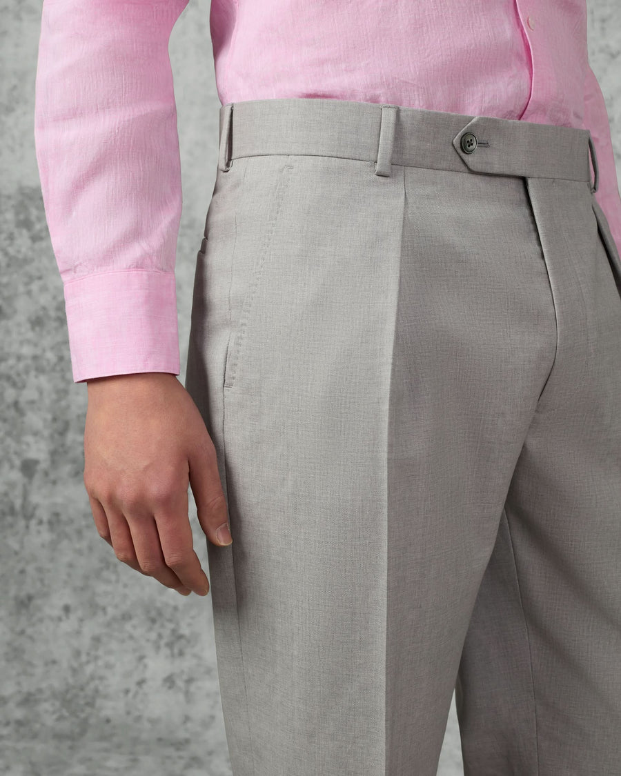 Livingstone Virgin Wool Pleat Pant Light Gray