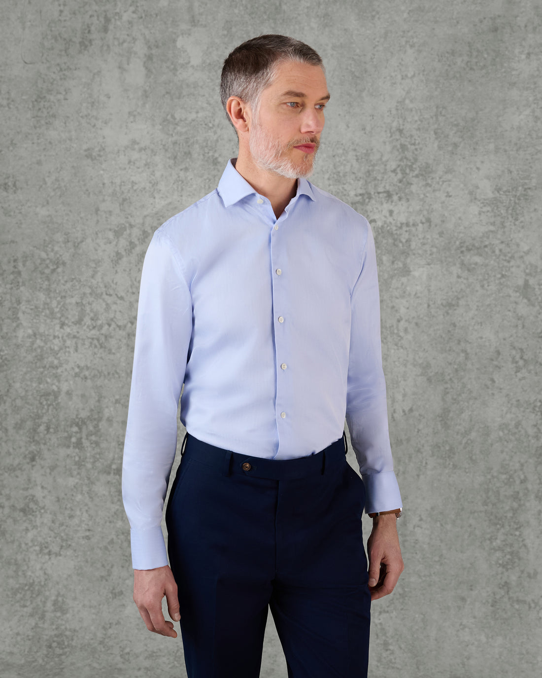 Mawbey Cotton Herringbone Double Cuff Shirt Blue