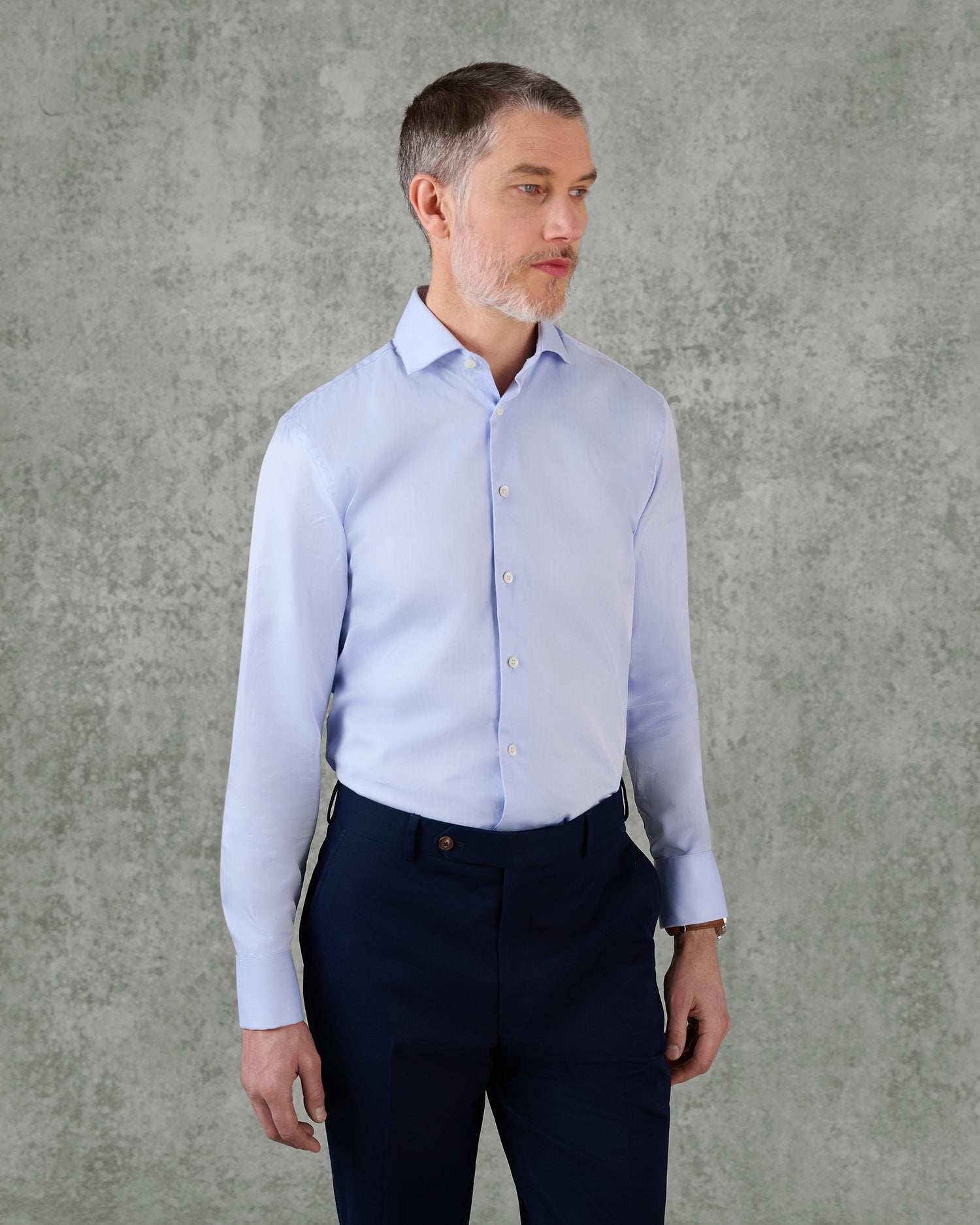 Mawbey Cotton Herringbone Double Cuff Shirt Blue