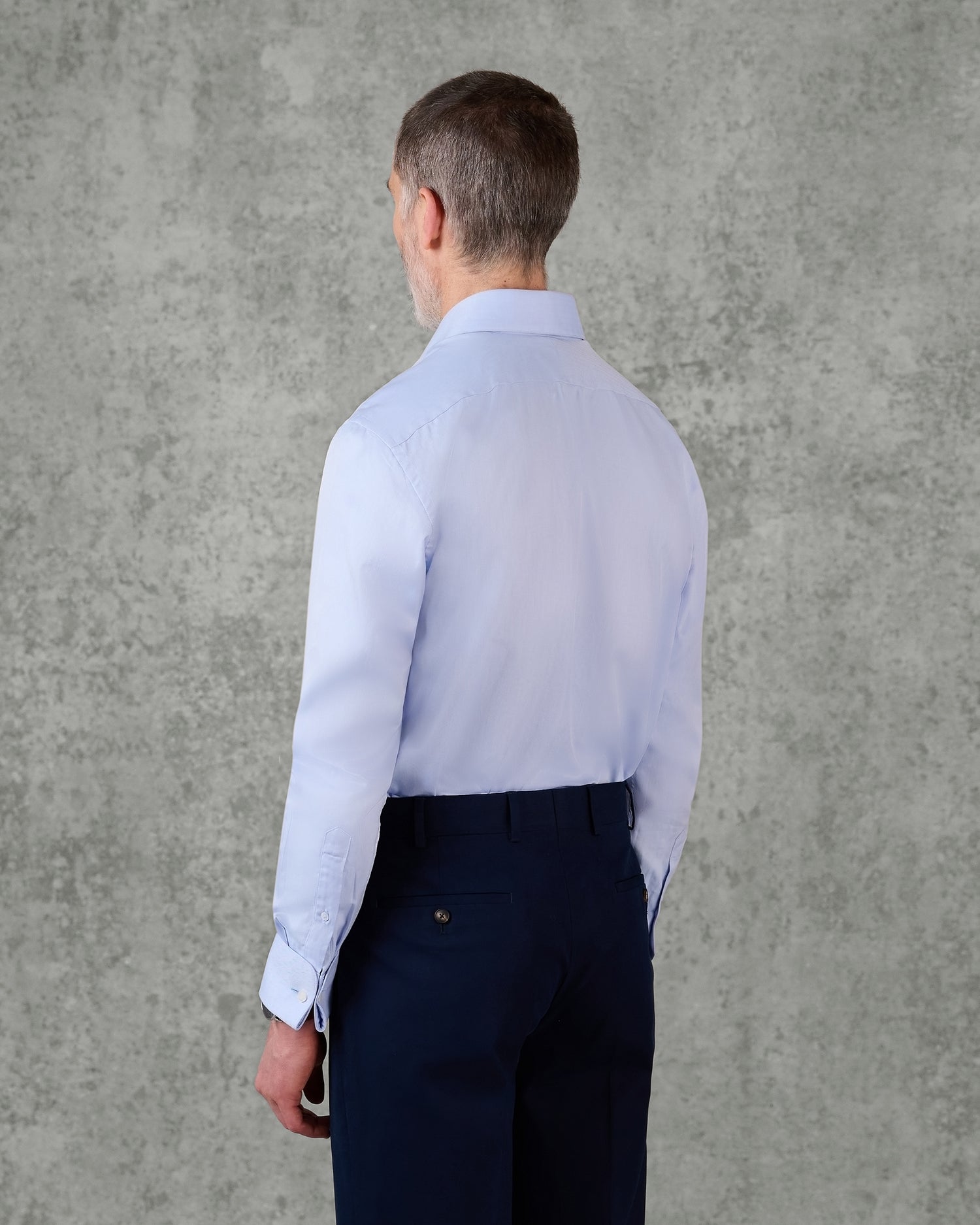 Mawbey Cotton Herringbone Double Cuff Shirt Blue