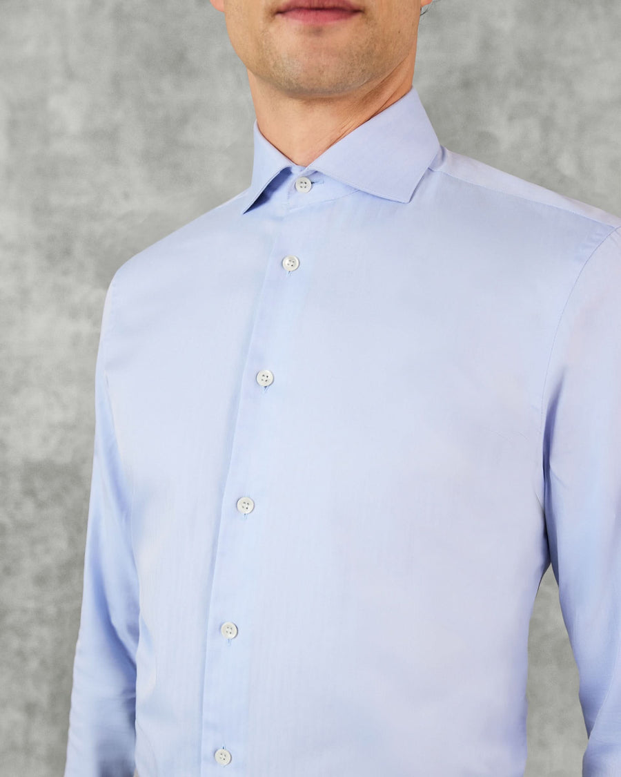 Mawbey Cotton Cut Away Double Cuff Shirt Blue