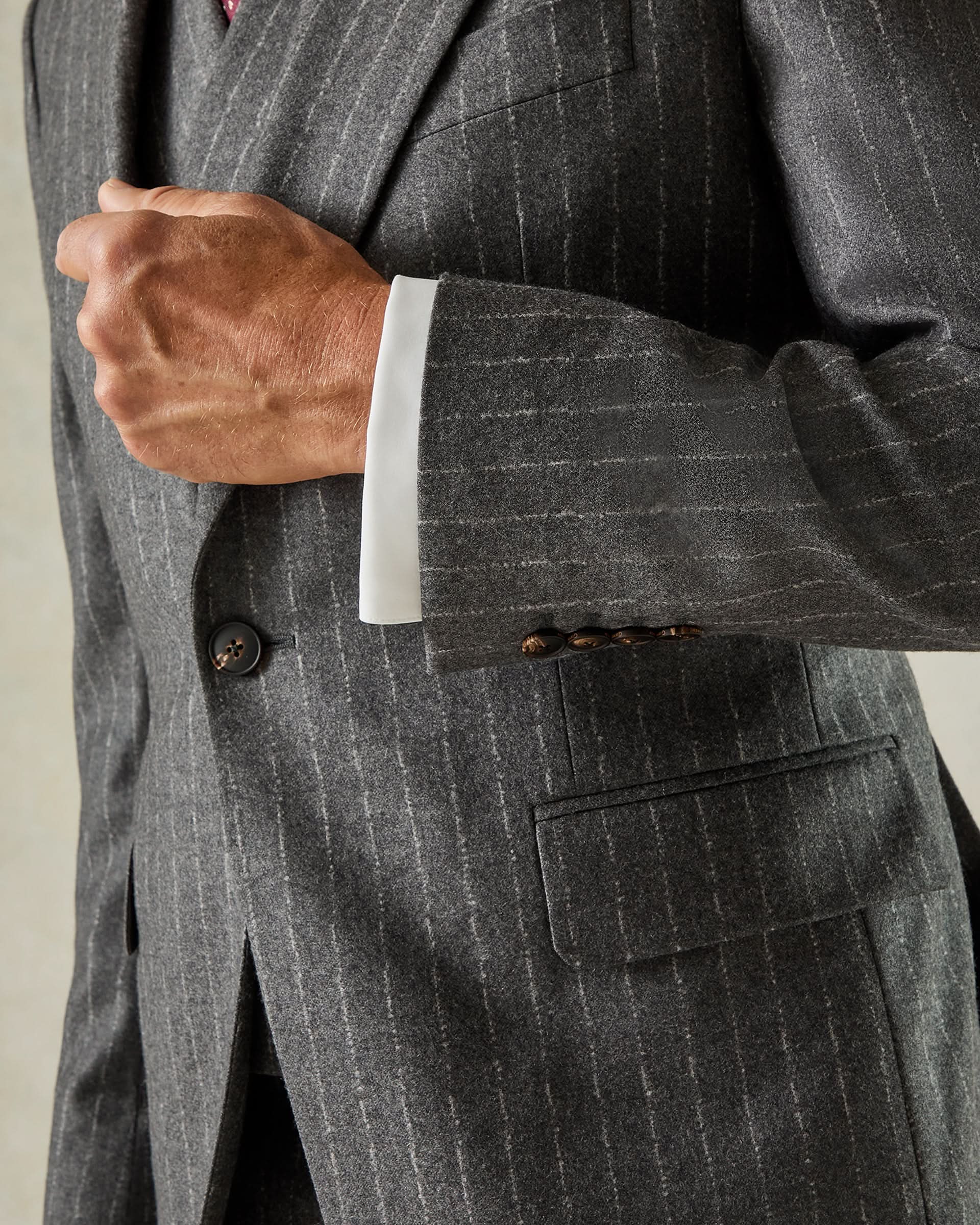 Markham Wool &amp; Cashmere Morse Code Grey Stripe Suit