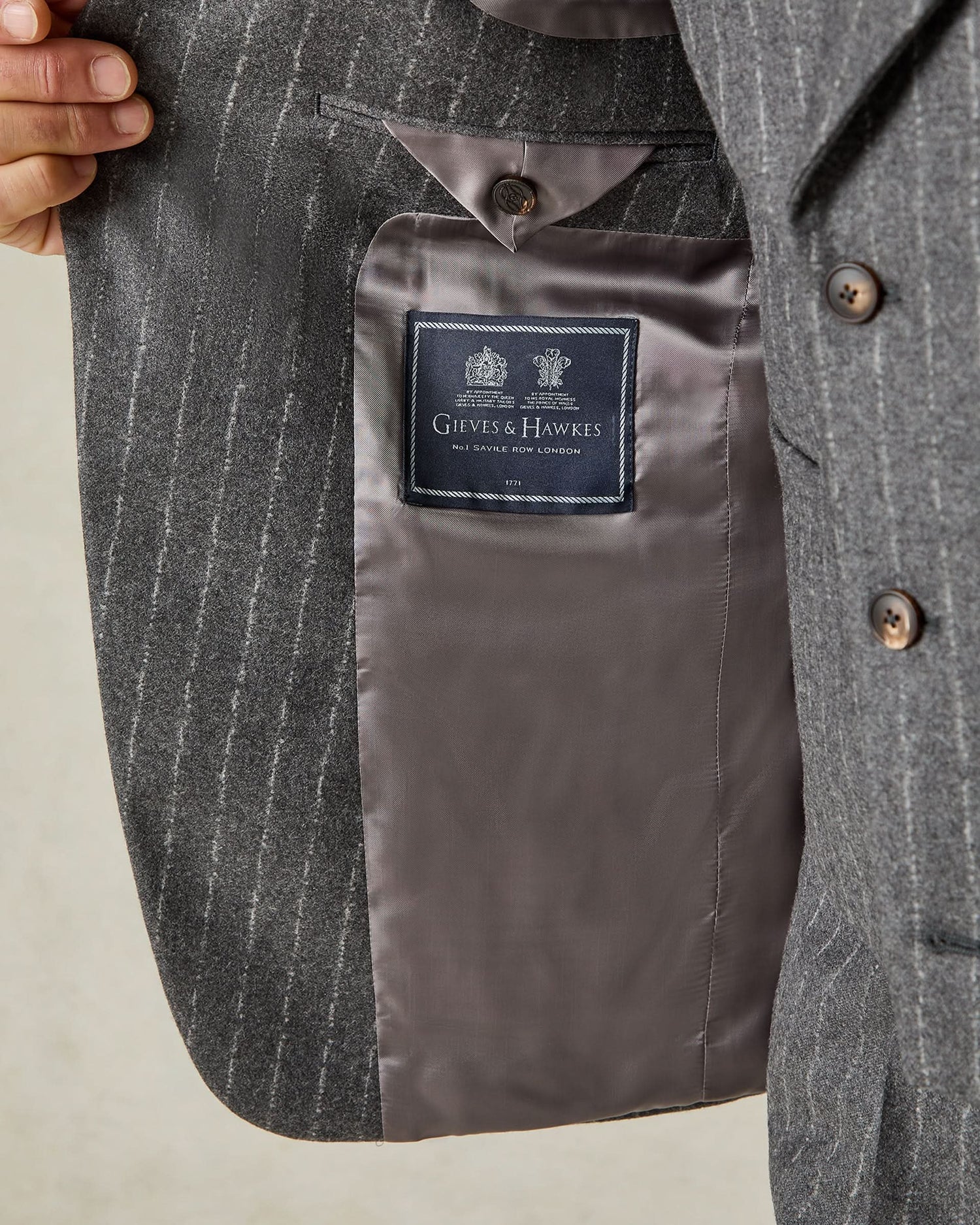 Markham Wool &amp; Cashmere Morse Code Grey Stripe Suit