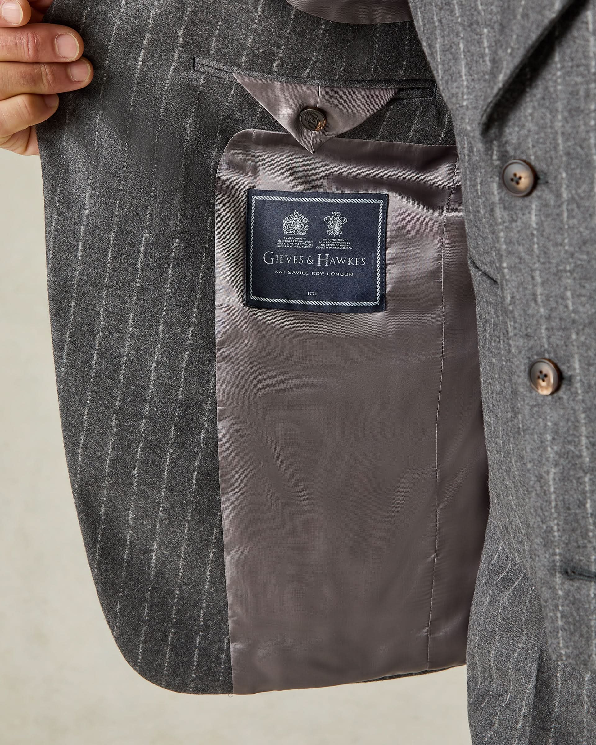 Markham Wool &amp; Cashmere Morse Code Grey Stripe Suit