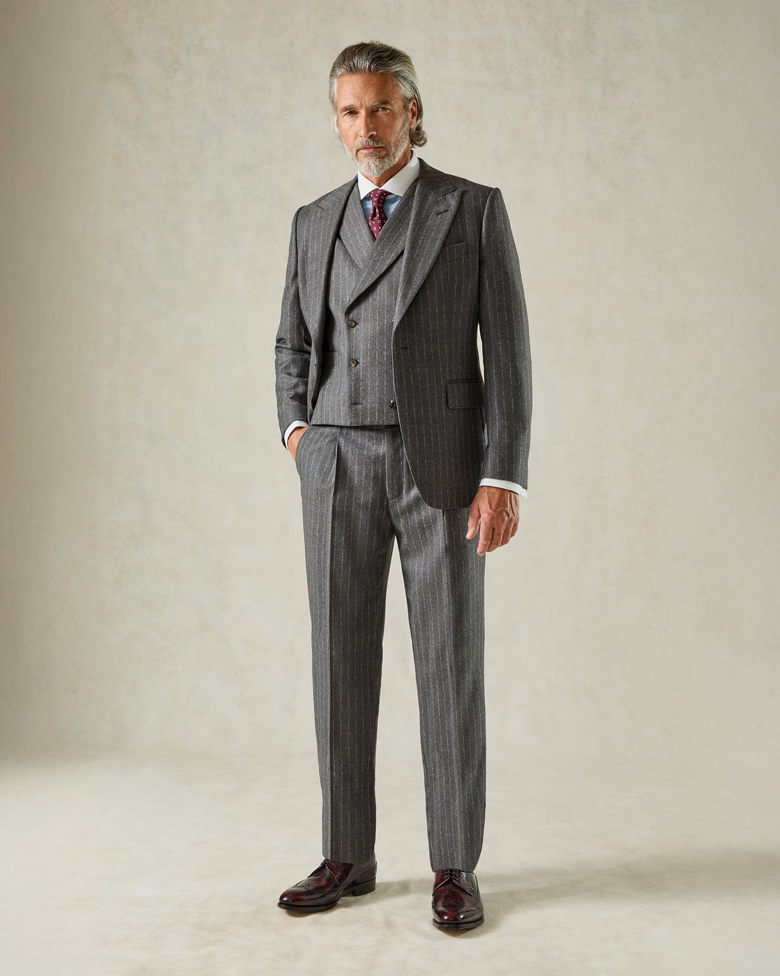 Markham Wool &amp; Cashmere Morse Code Grey Stripe Suit