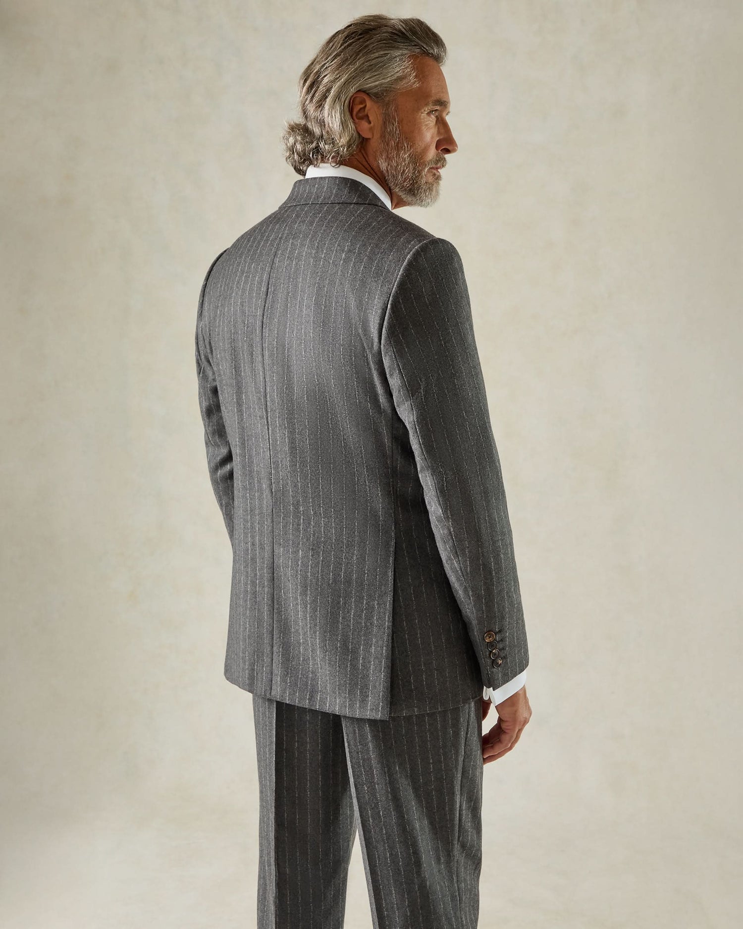 Markham Wool &amp; Cashmere Morse Code Grey Stripe Suit