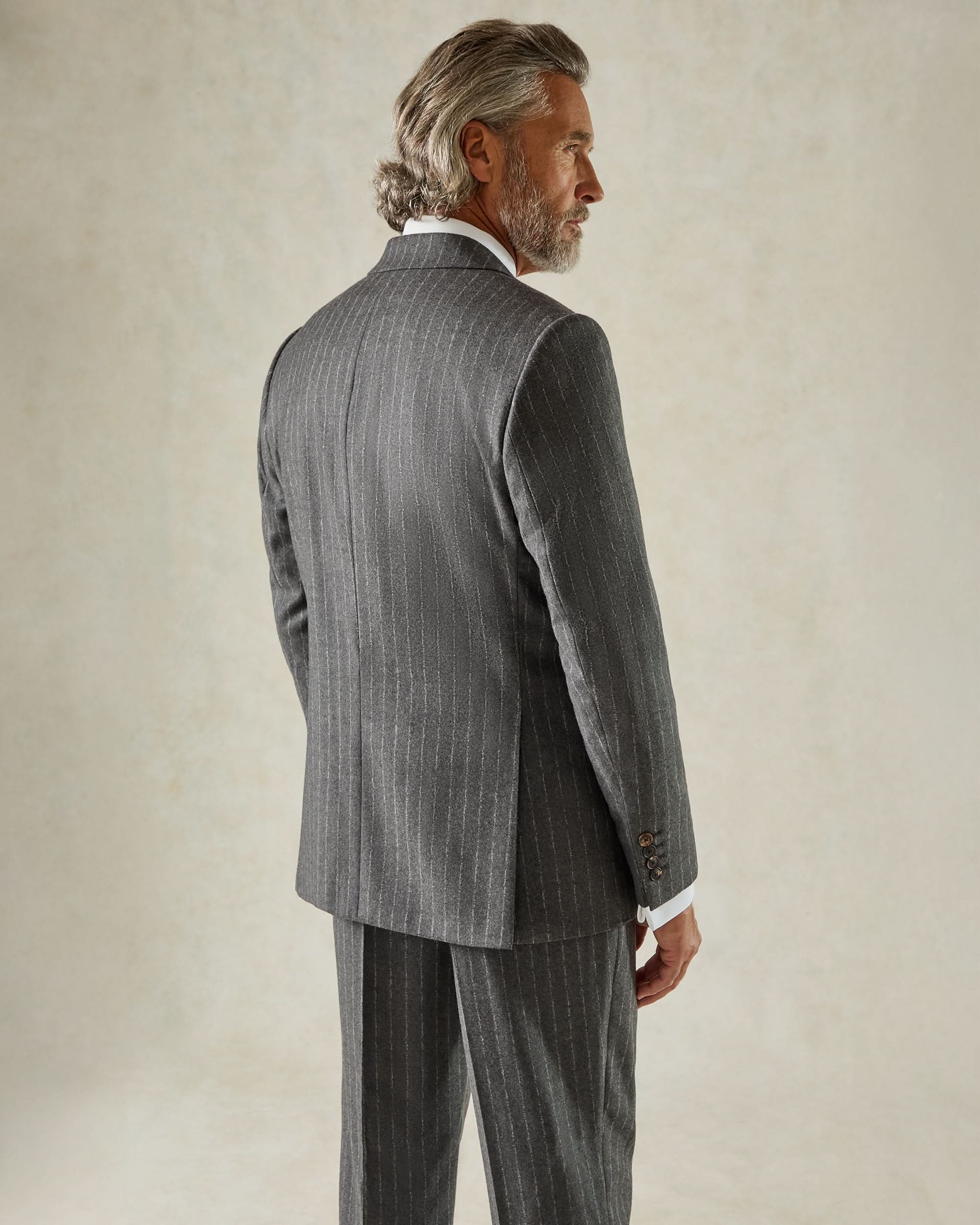 Markham Wool &amp; Cashmere Morse Code Grey Stripe Suit
