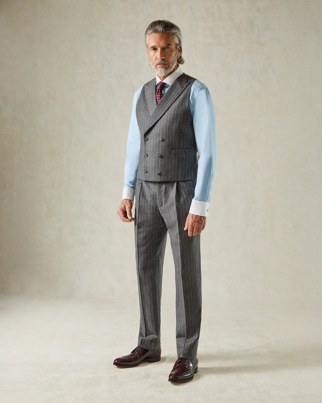 Markham Wool &amp; Cashmere Morse Code Grey Stripe Suit
