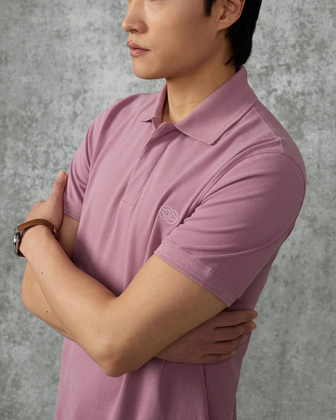 Martin Cotton &amp; Silk Short Sleeve Jersey Polo Shirt Mauve