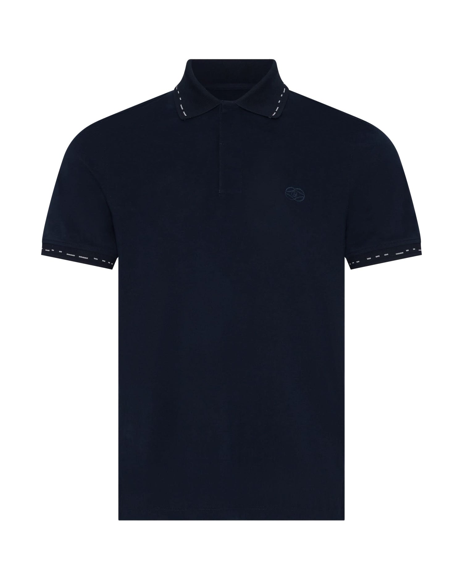Martin Cotton &amp; Silk Short Sleeve Jersey Polo Shirt Navy