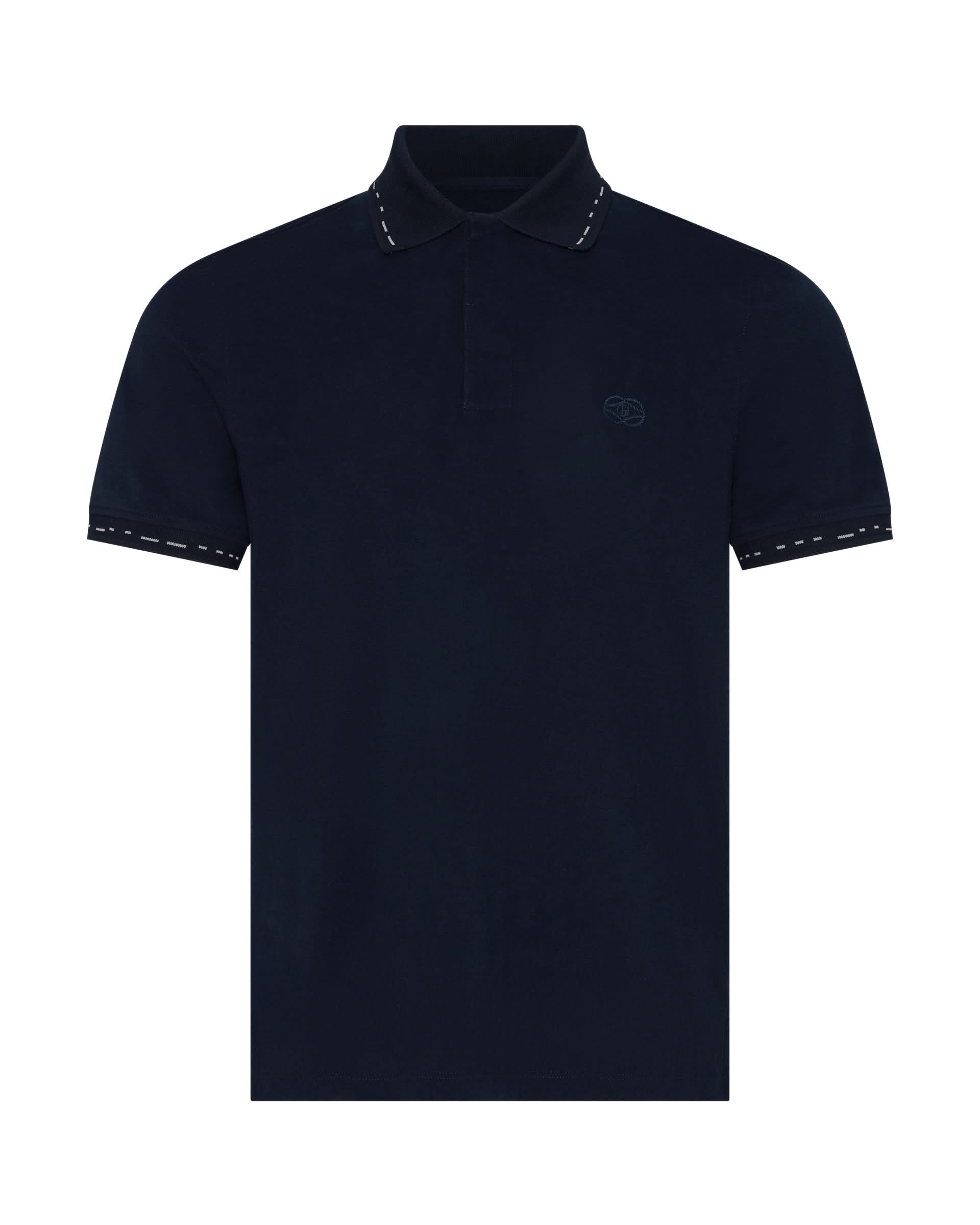 Martin Cotton &amp; Silk Short Sleeve Jersey Polo Shirt Navy
