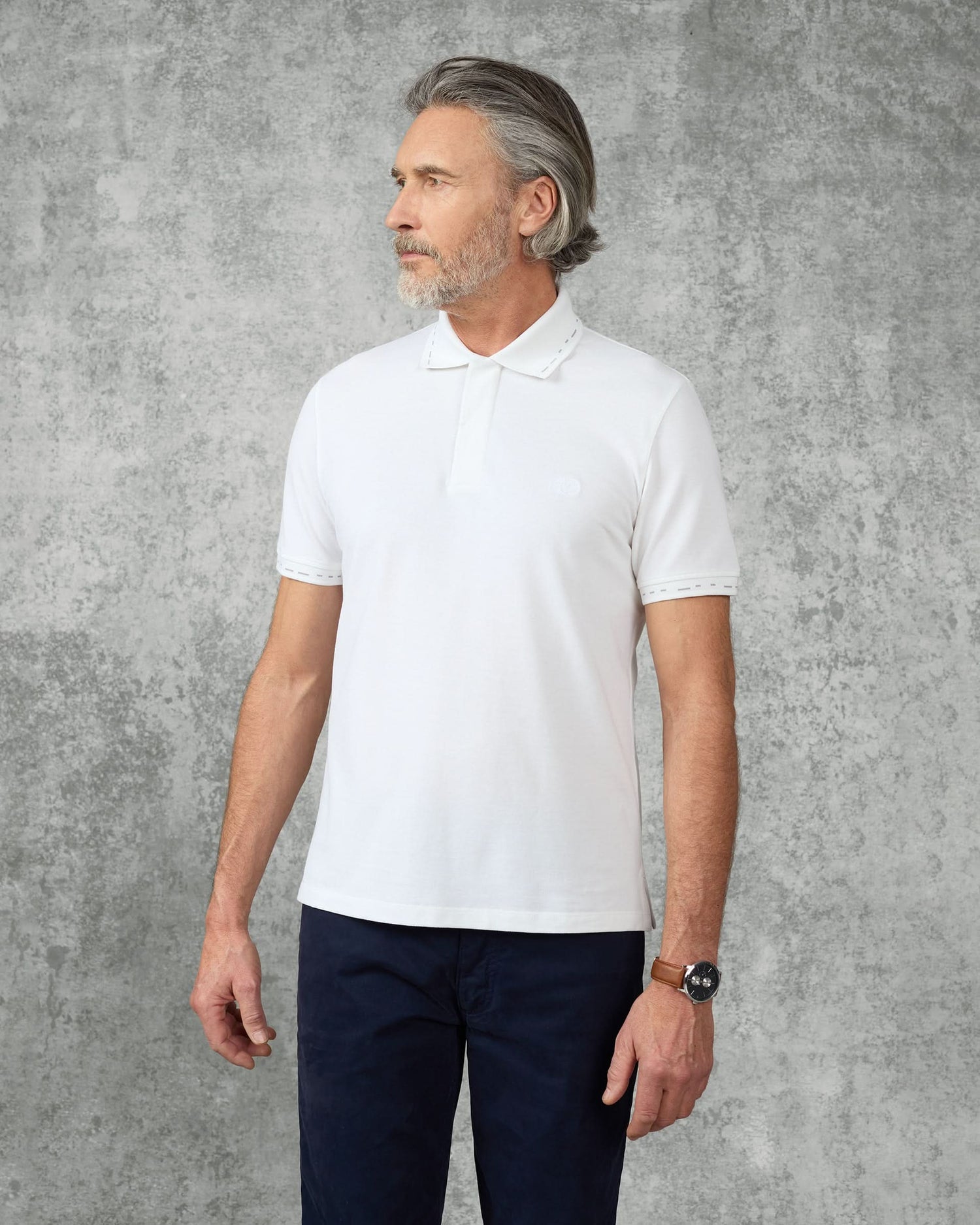 Martin Cotton &amp; Silk Short Sleeve Jersey Polo Shirt White