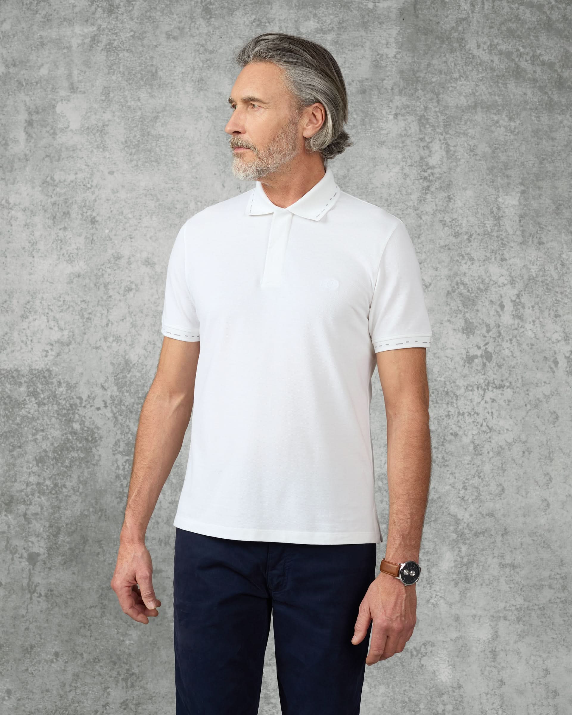 Martin Cotton &amp; Silk Short Sleeve Jersey Polo Shirt White