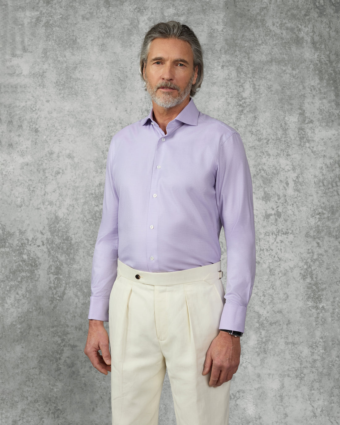 Mawbey Cotton Cut Away Double Cuff Shirt Lilac