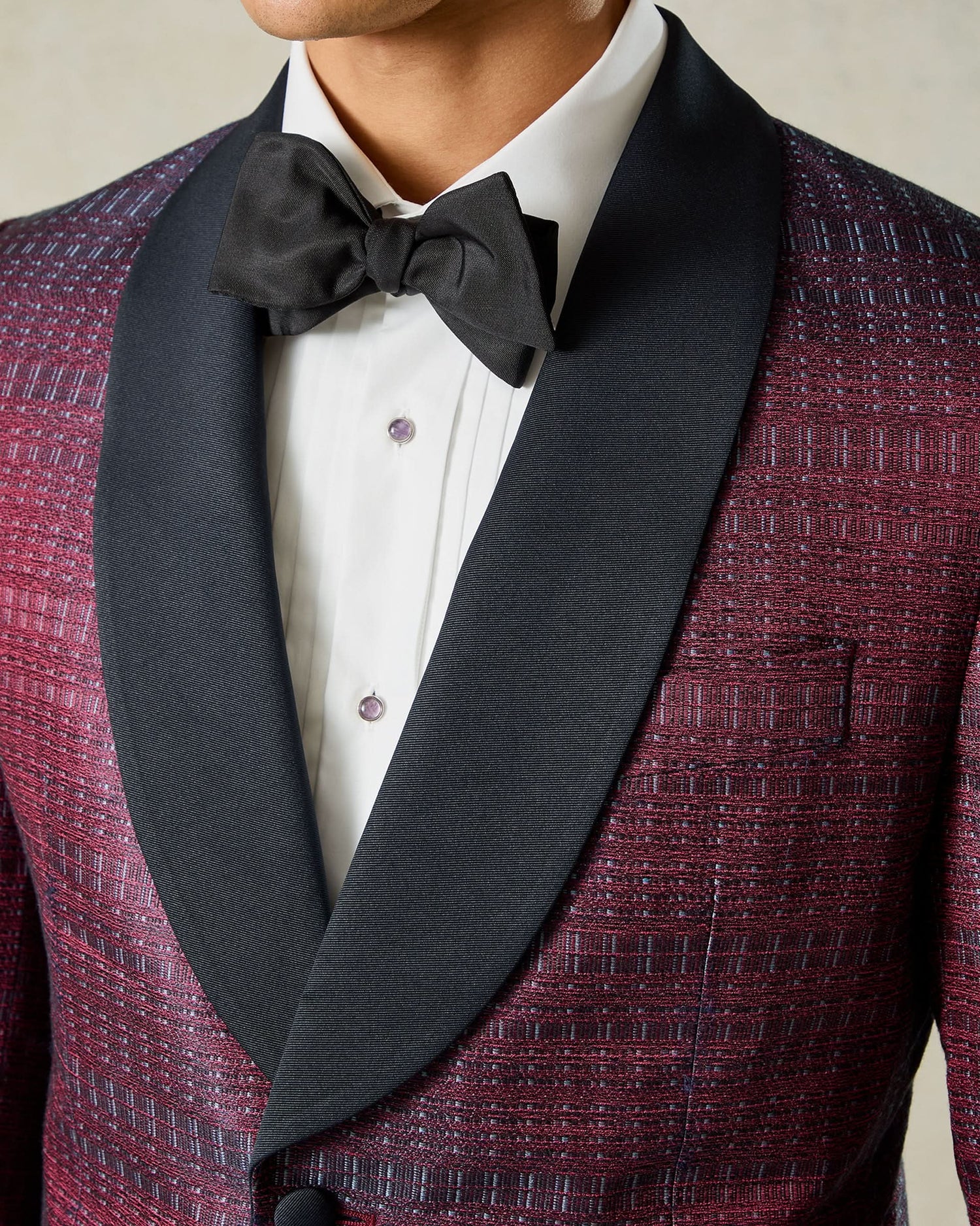 Morse Silk Linen Jacquard Shawl Dinner Jacket Burgundy