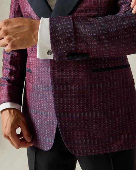 Morse Silk Linen Jacquard Shawl Tuxedo Jacket Burgundy
