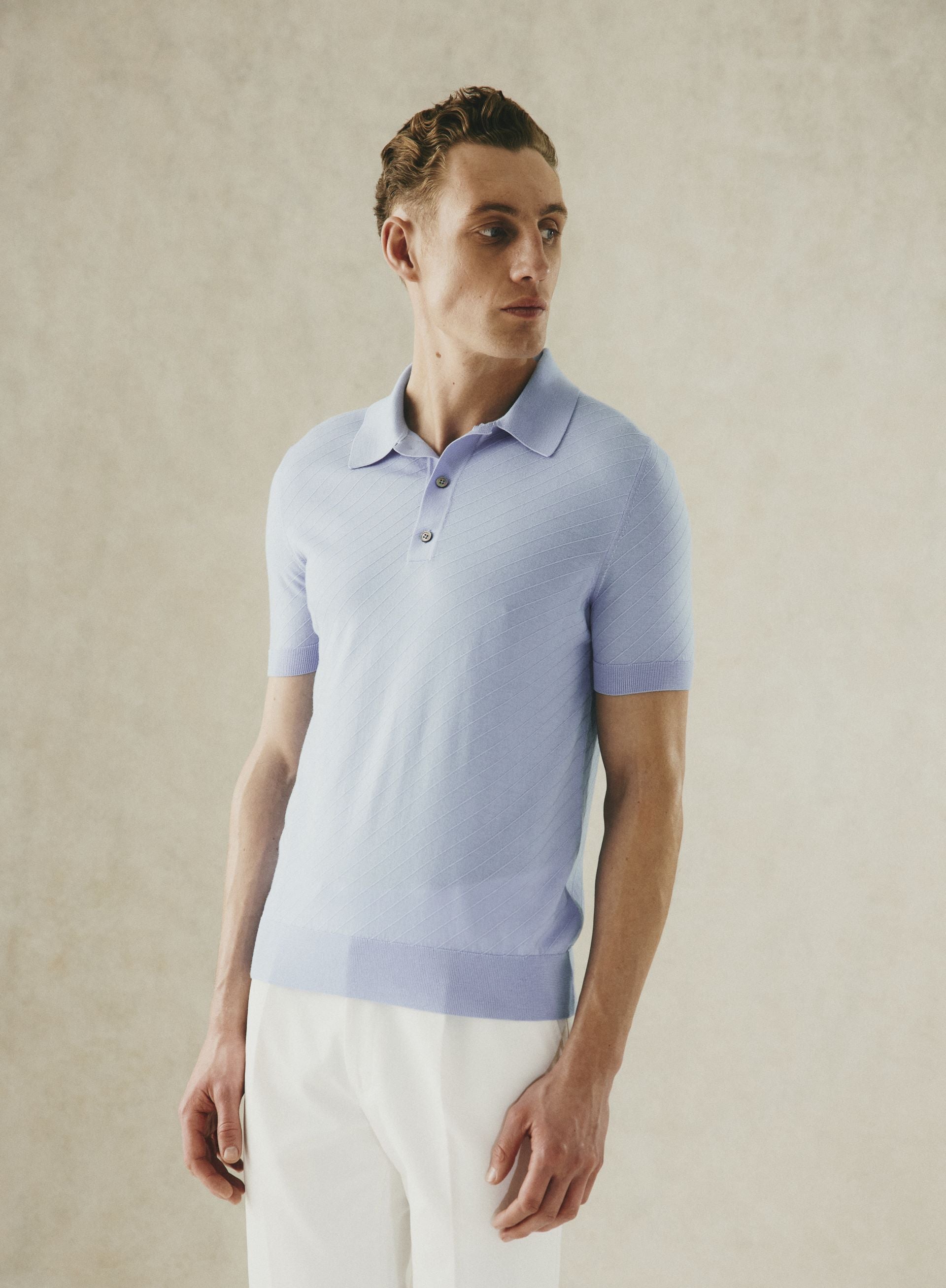 Noel Short Sleeve Textured Polo Light Blue
