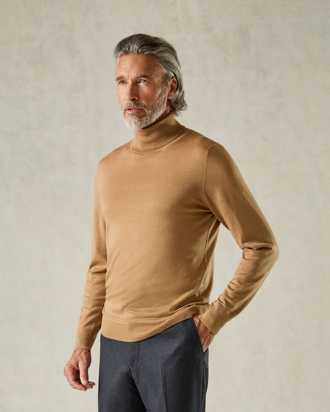 Osborne Merino Wool Roll Neck Knit Tan