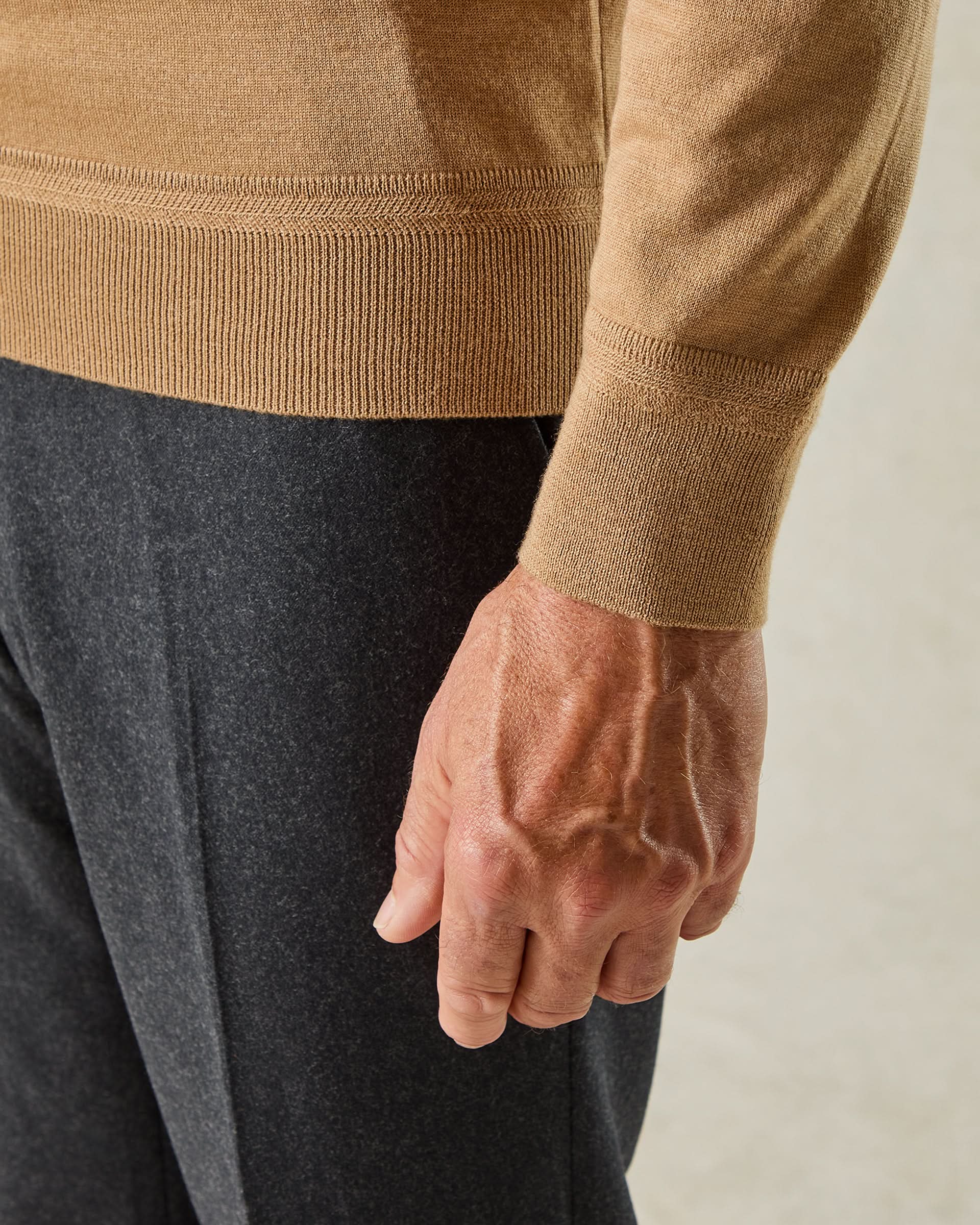 Osborne Merino Wool Roll Neck Knit Tan