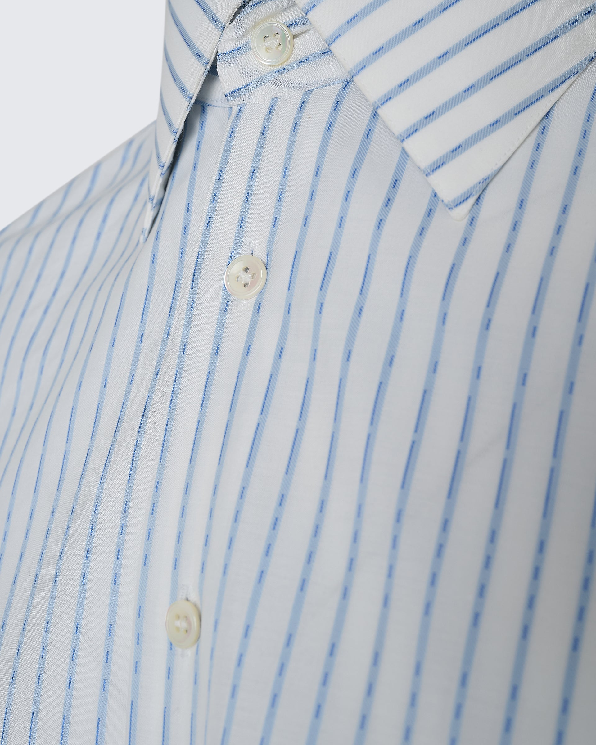 Pennell Cotton Morse Code Stripe Shirt Sky Blue