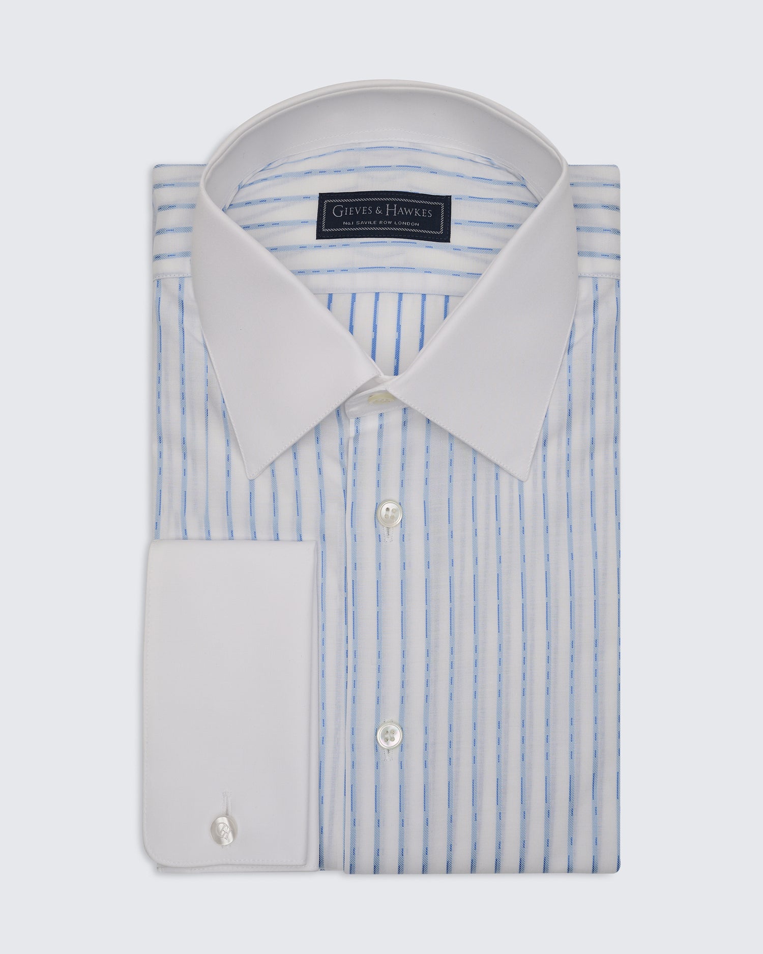 Pennell Cotton Morse Code Stripe Shirt Sky Blue