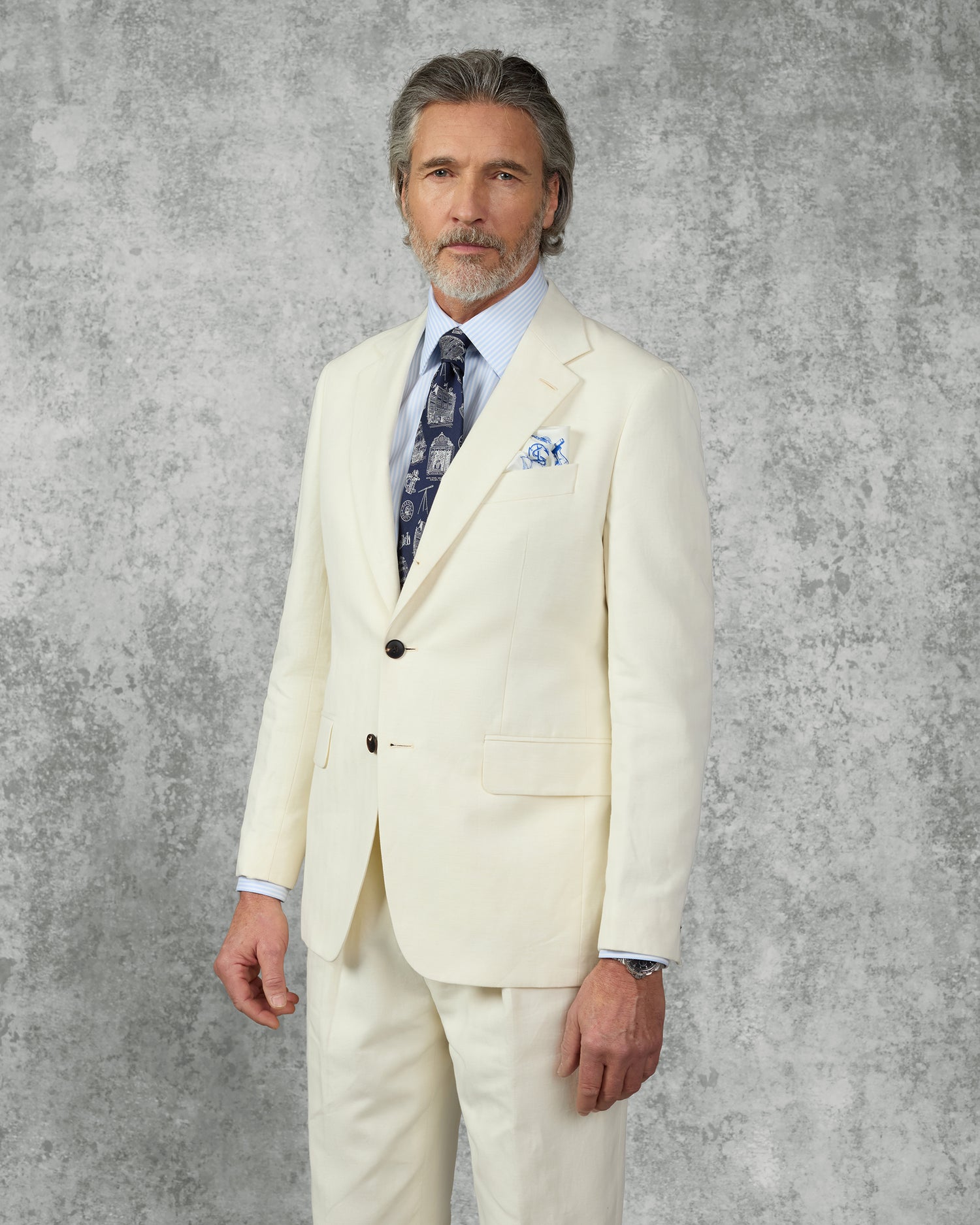 Pearce Cotton &amp; Linen Herringbone Suit White