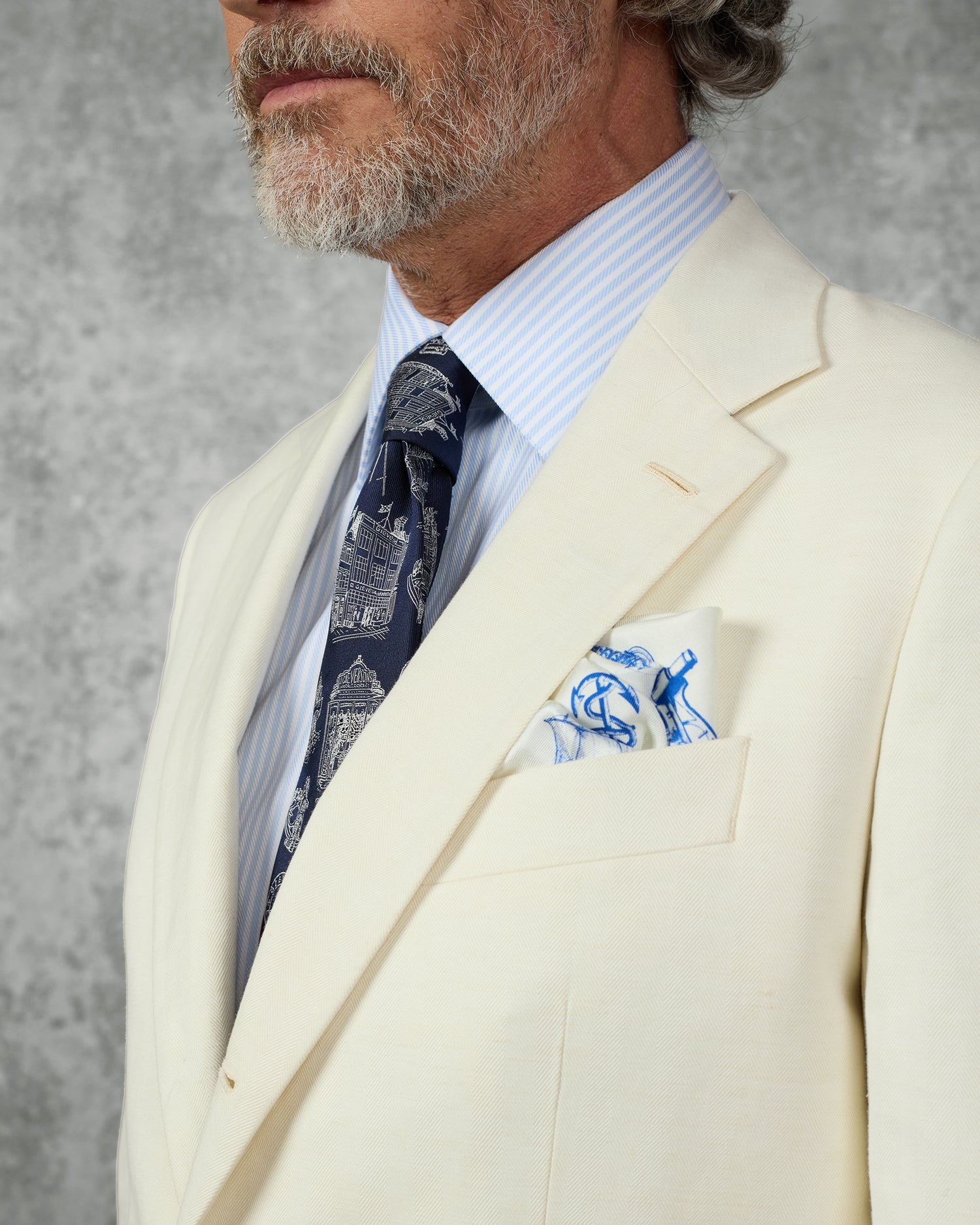 Pearce Cotton Linen Herringbone Suit Jacket White