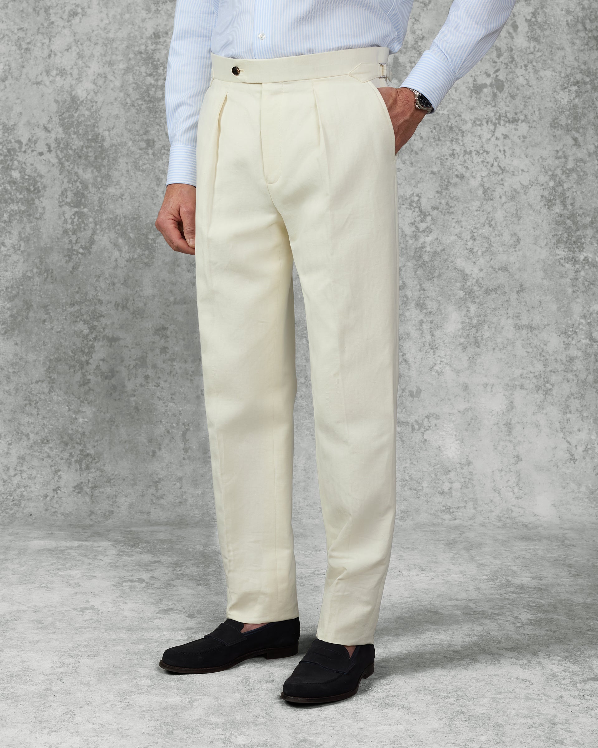 Pearce Cotton Linen Herringbone Suit Trouser White