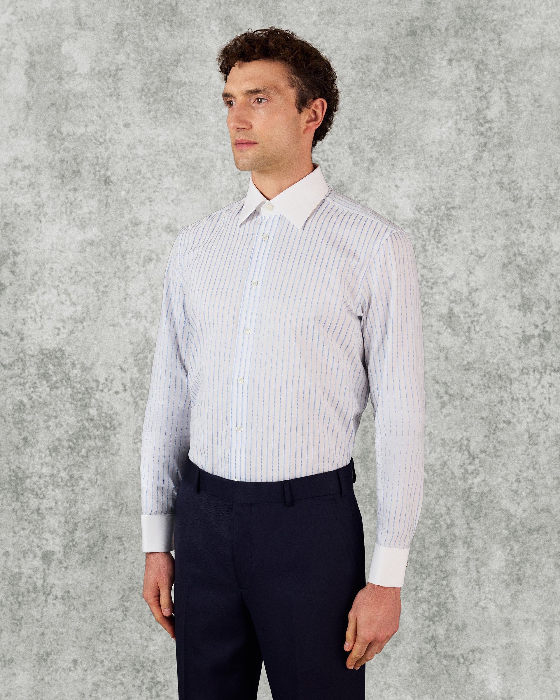 Pennell Cotton Morse Code Stripe Shirt Sky Blue