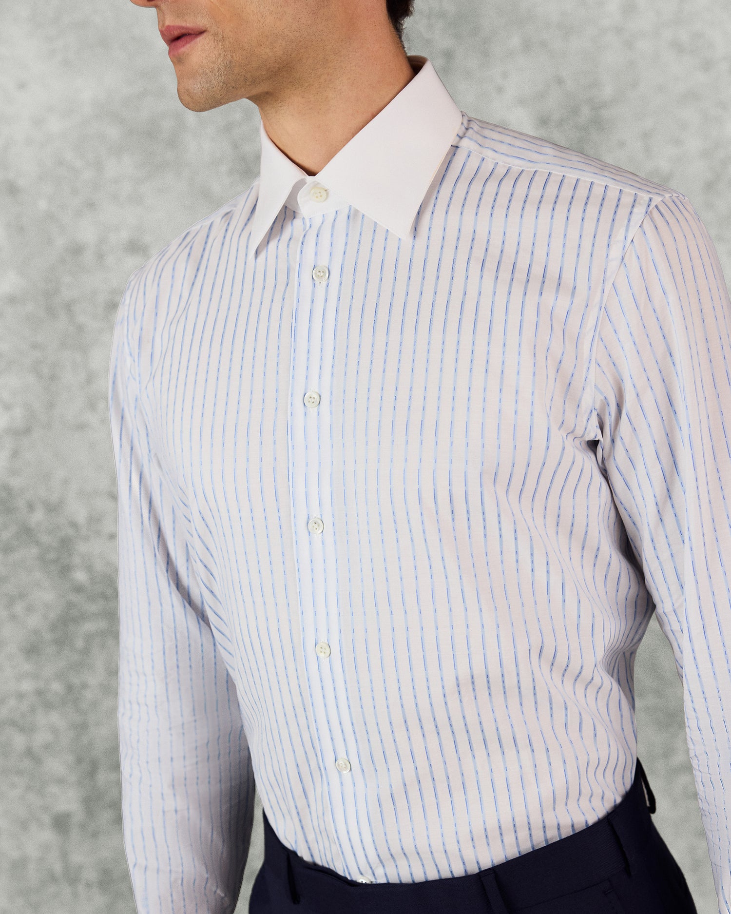 Pennell Cotton Morse Code Stripe Shirt Sky Blue