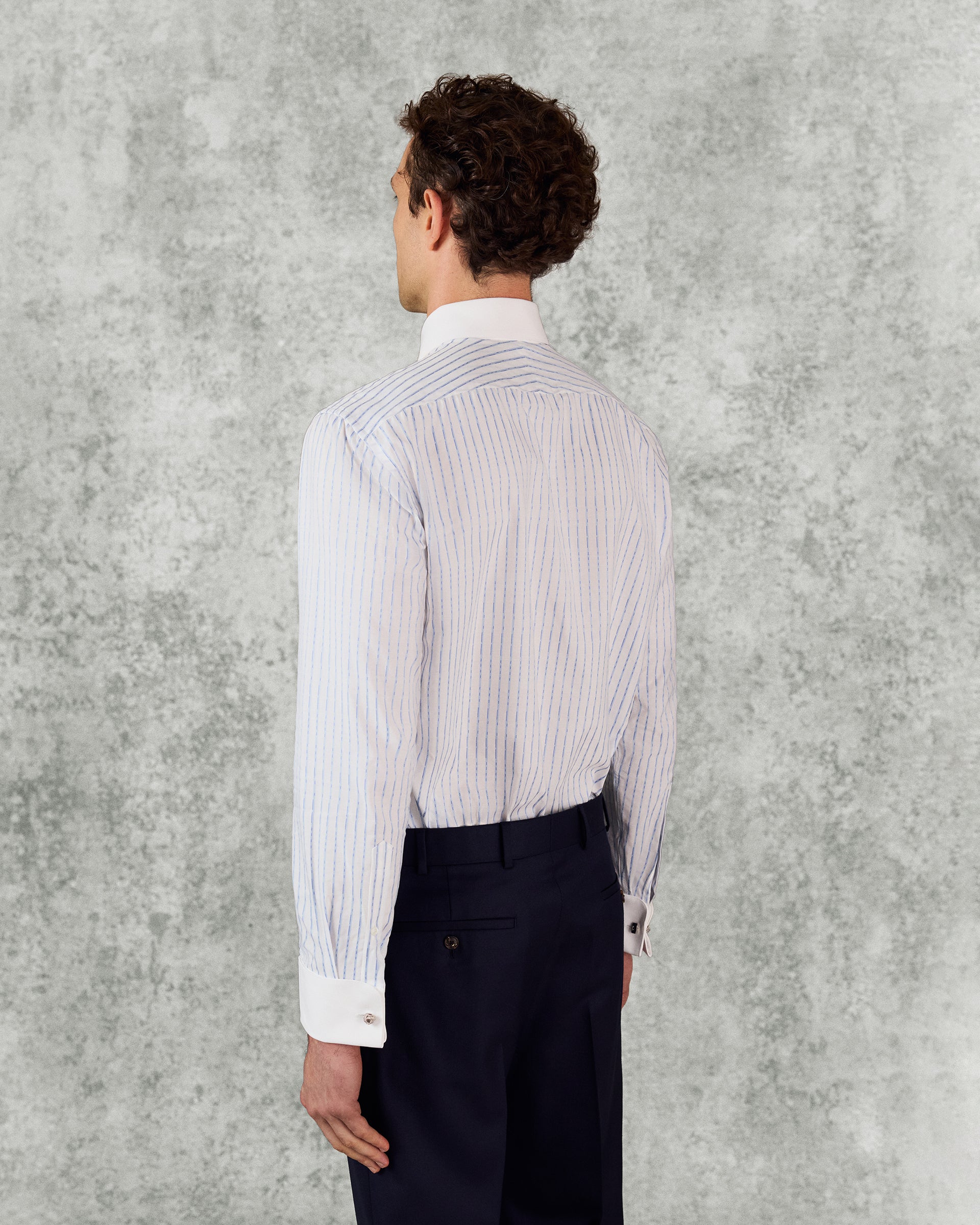 Pennell Cotton Morse Code Stripe Shirt Sky Blue