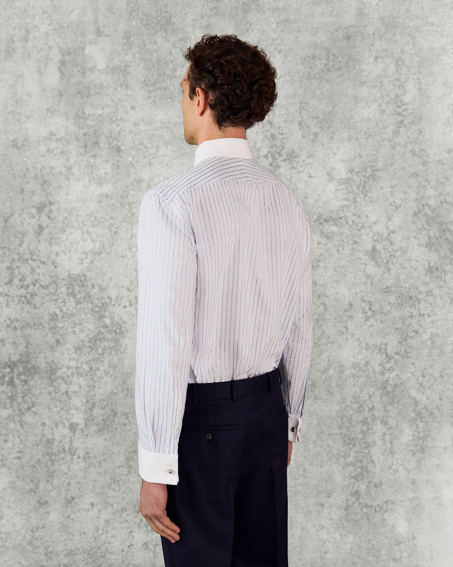 Pennell Cotton Morse Code Stripe Shirt Sky Blue