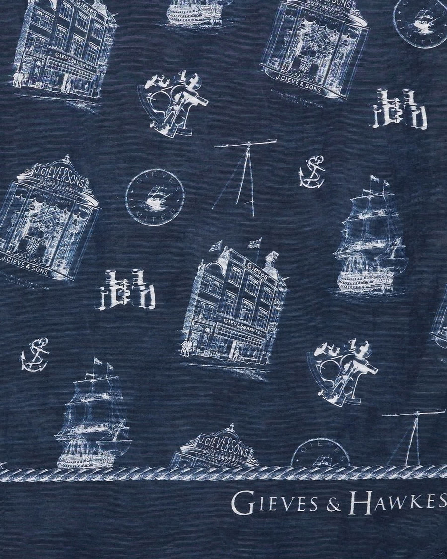 Peters Linen Cotton & Silk Portsmouth Heritage Scarf Navy