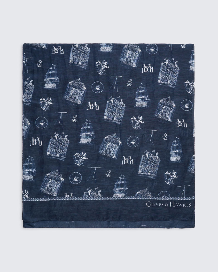 Peters Linen Cotton & Silk Portsmouth Heritage Scarf Navy