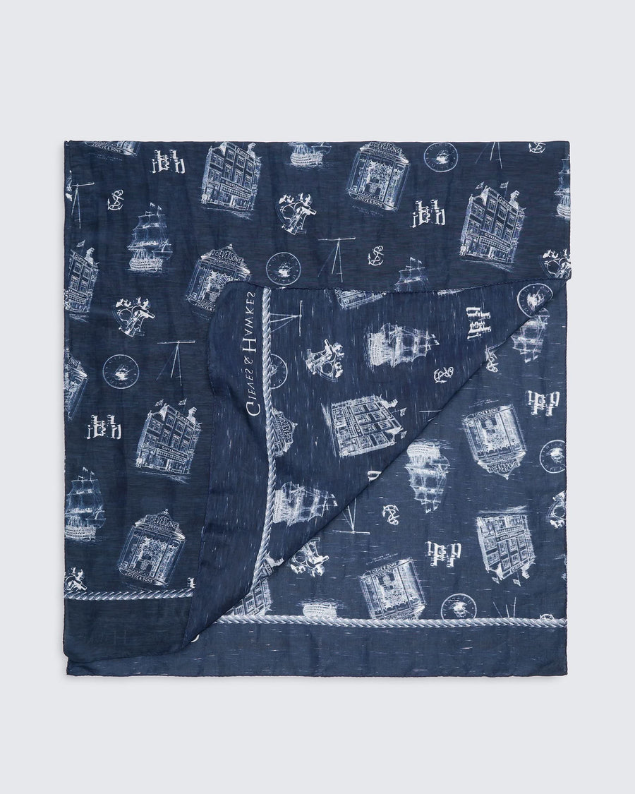 Peters Linen Cotton & Silk Portsmouth Heritage Scarf Navy