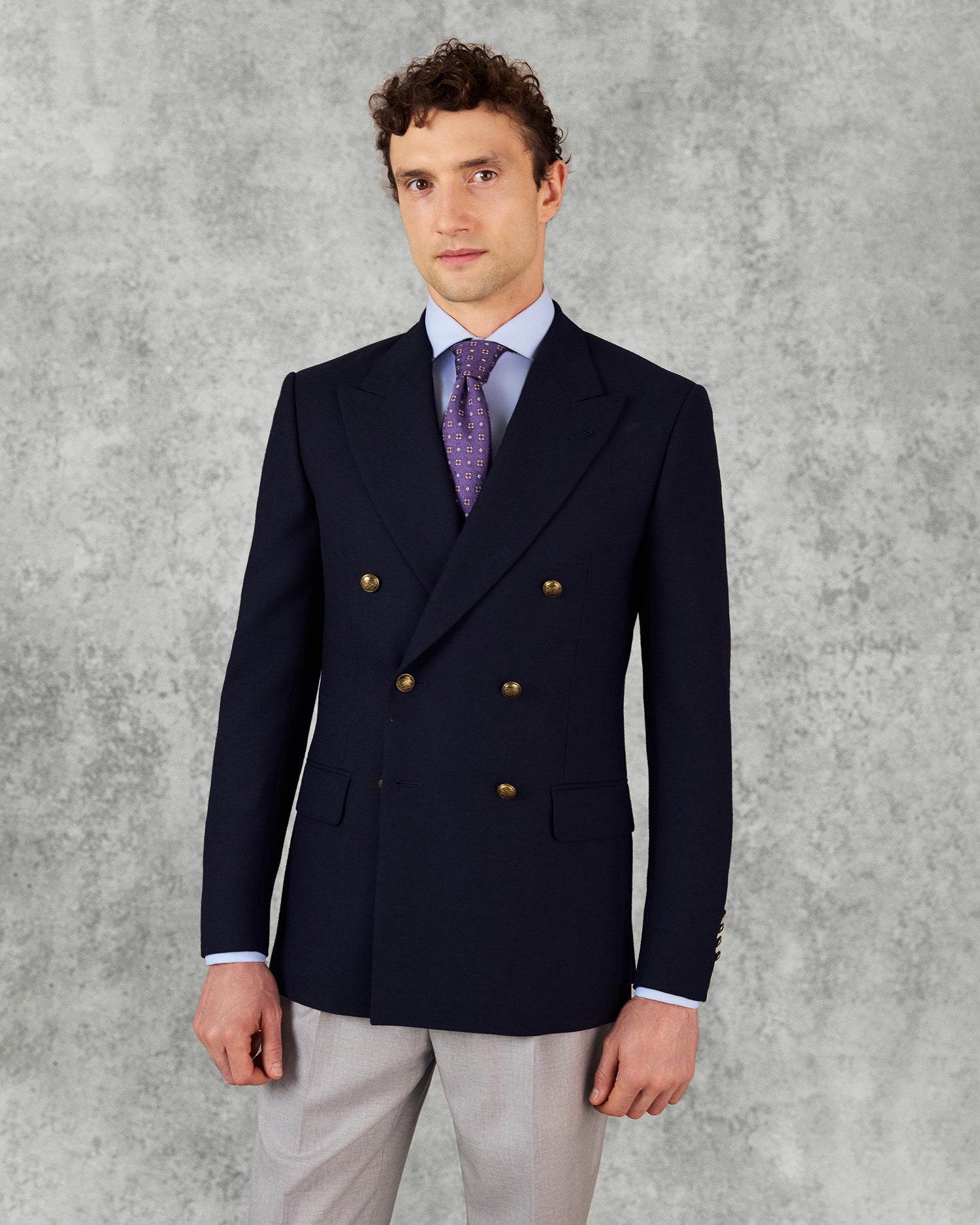 Ross Wool Fresco Double Breasted Blazer Navy