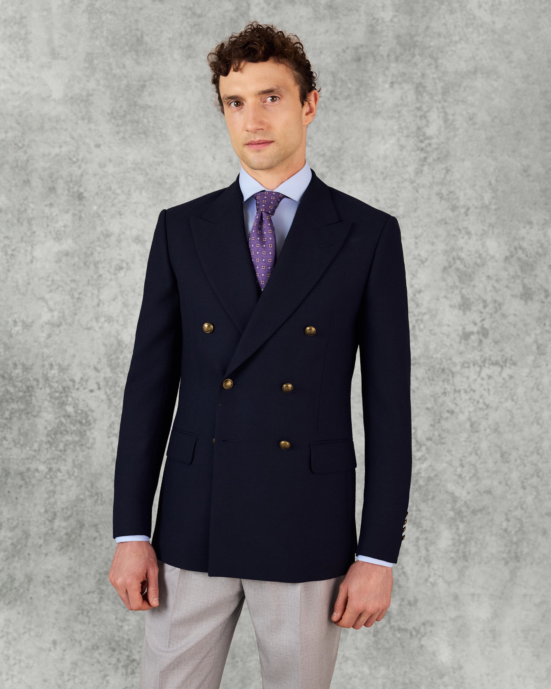 Ross Wool Fresco Double Breasted Blazer Navy