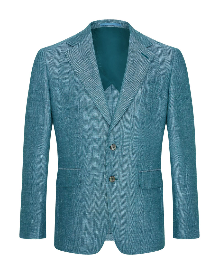 Reeves Virgin Wool & Linen Herringbone Blazer Teal