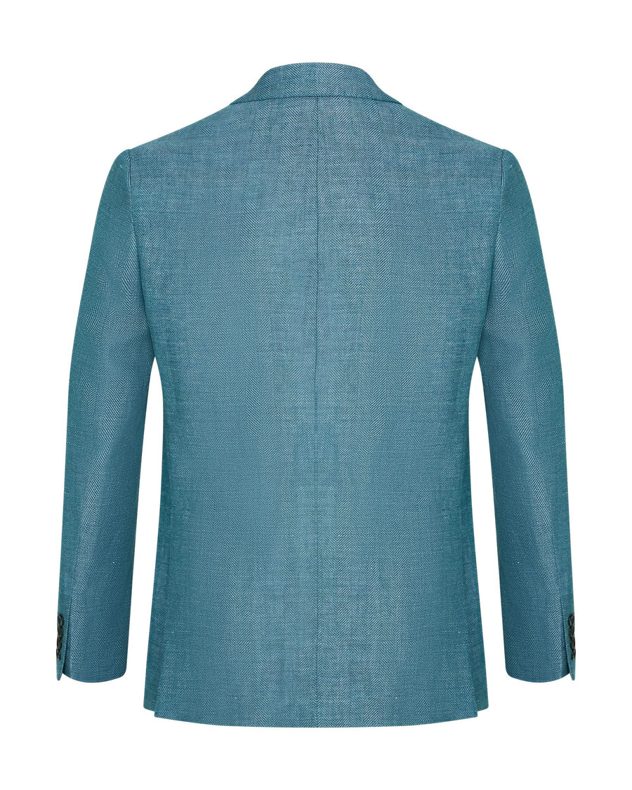 Reeves Virgin Wool & Linen Herringbone Blazer Teal