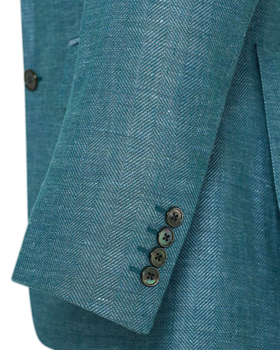 Reeves Virgin Wool & Linen Herringbone Blazer Teal