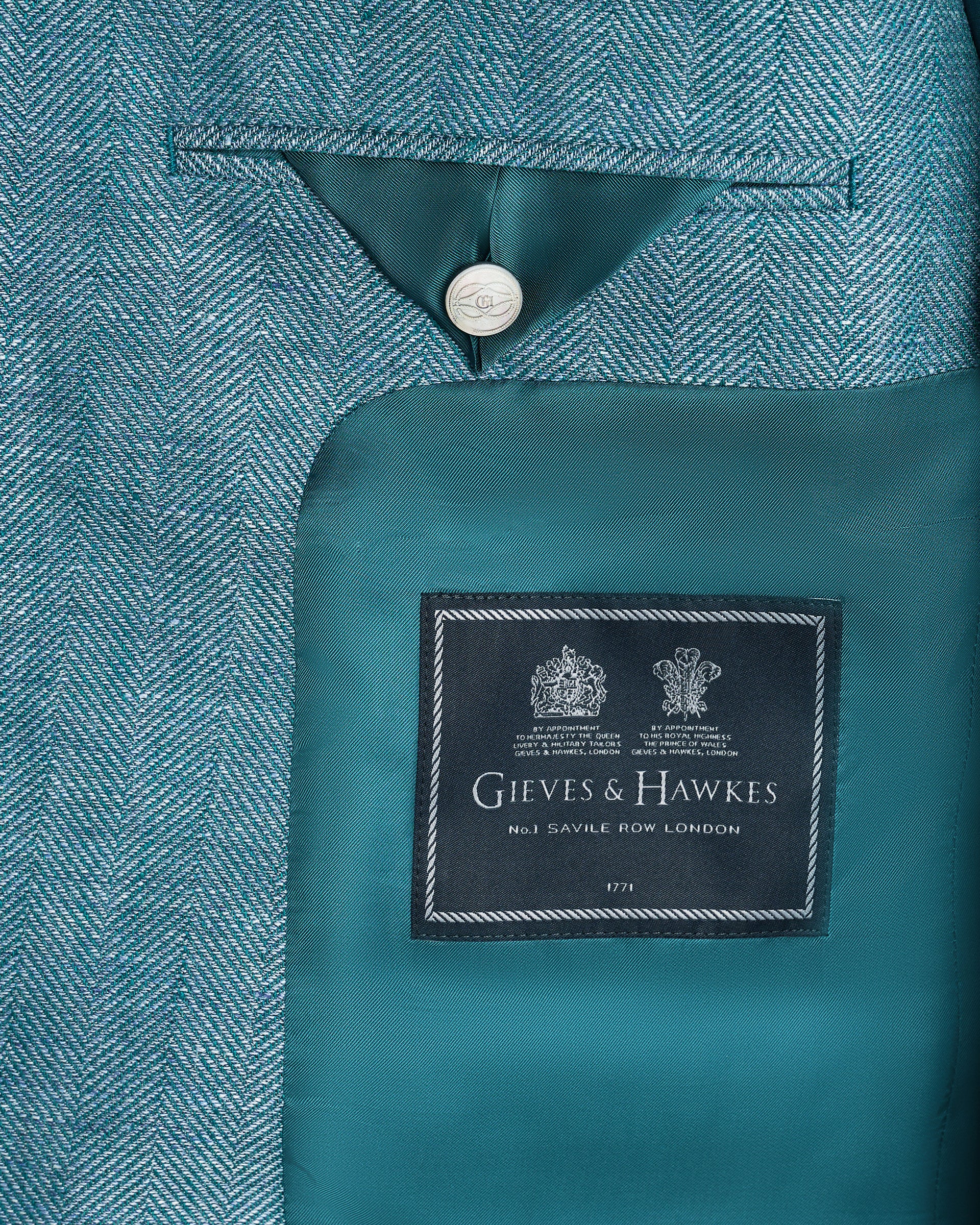 Reeves Virgin Wool &amp; Linen Herringbone Blazer Teal