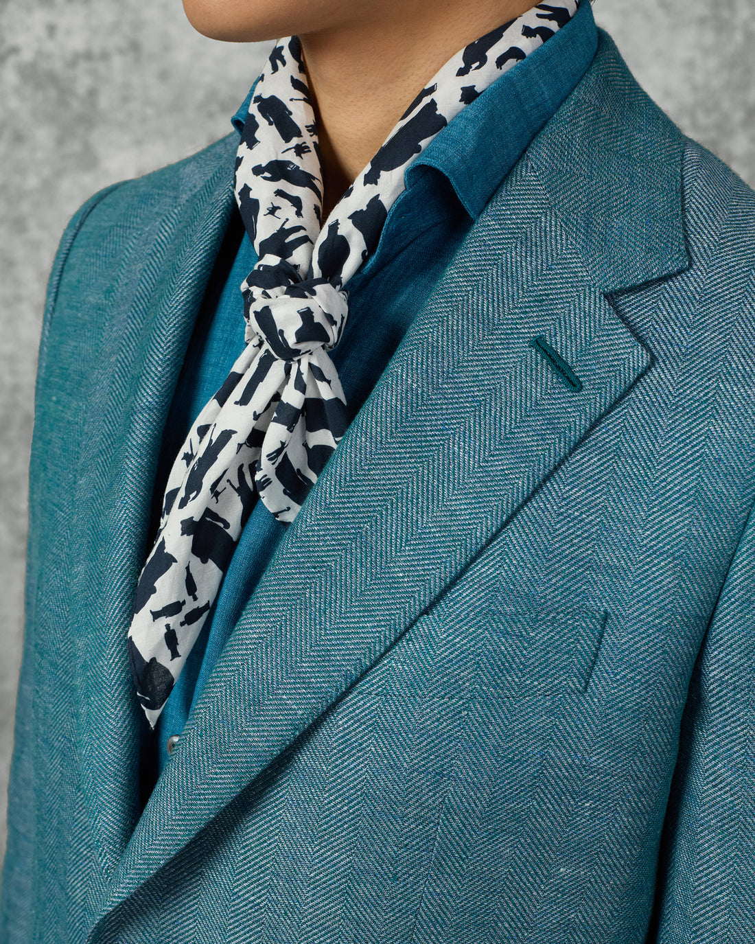 Reeves Virgin Wool &amp; Linen Herringbone Blazer Teal