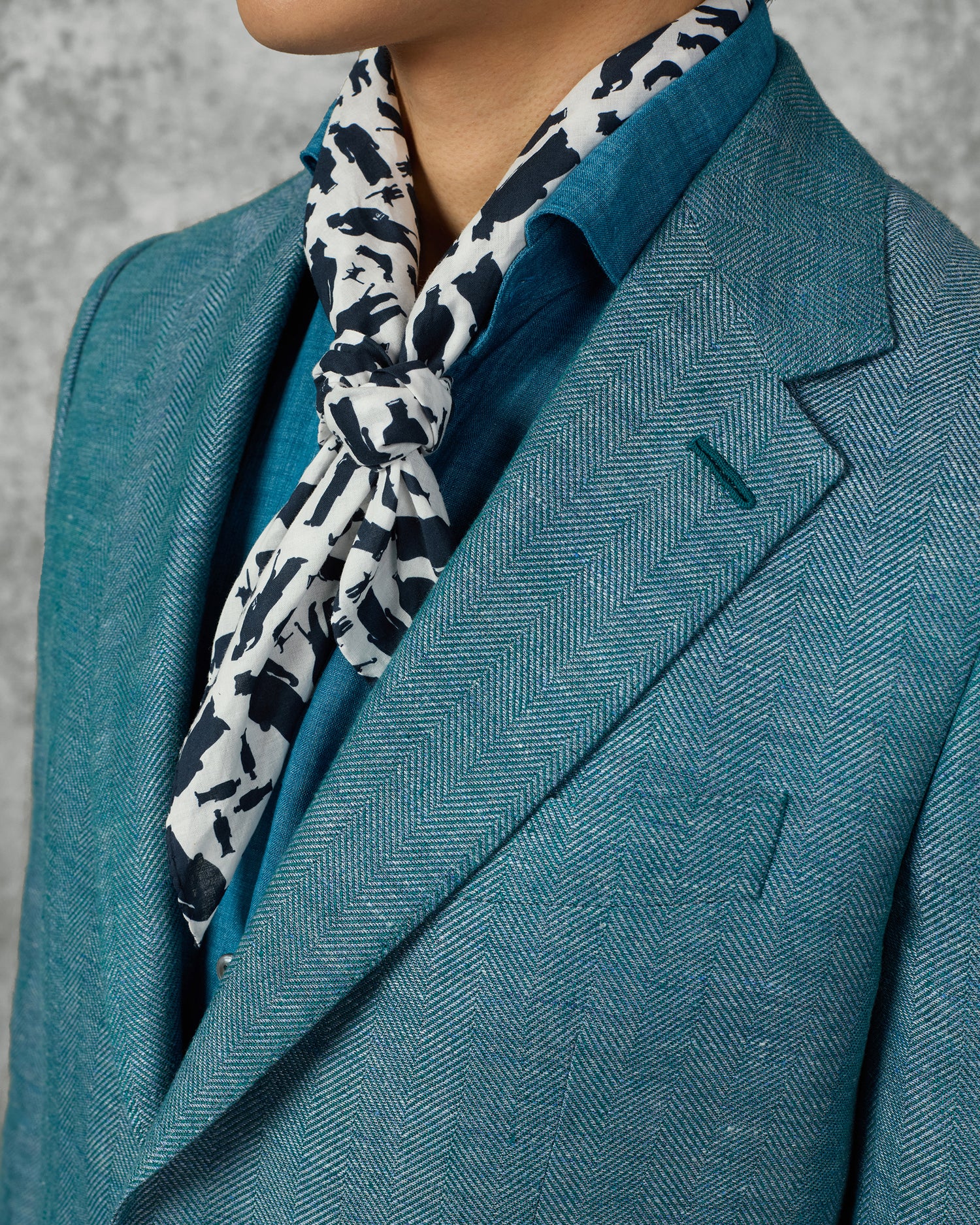 Reeves Virgin Wool &amp; Linen Herringbone Blazer Teal