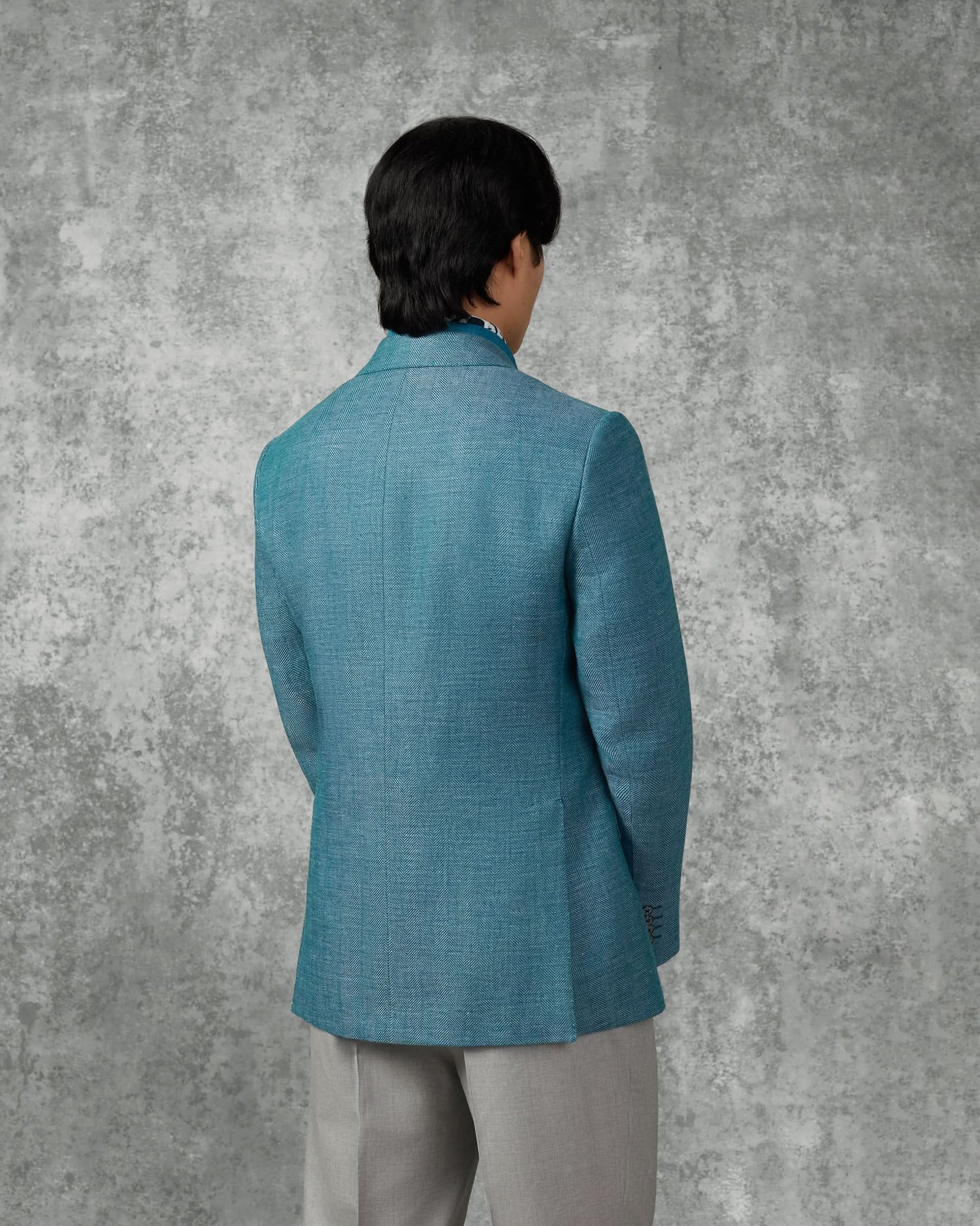 Reeves Virgin Wool &amp; Linen Herringbone Blazer Teal