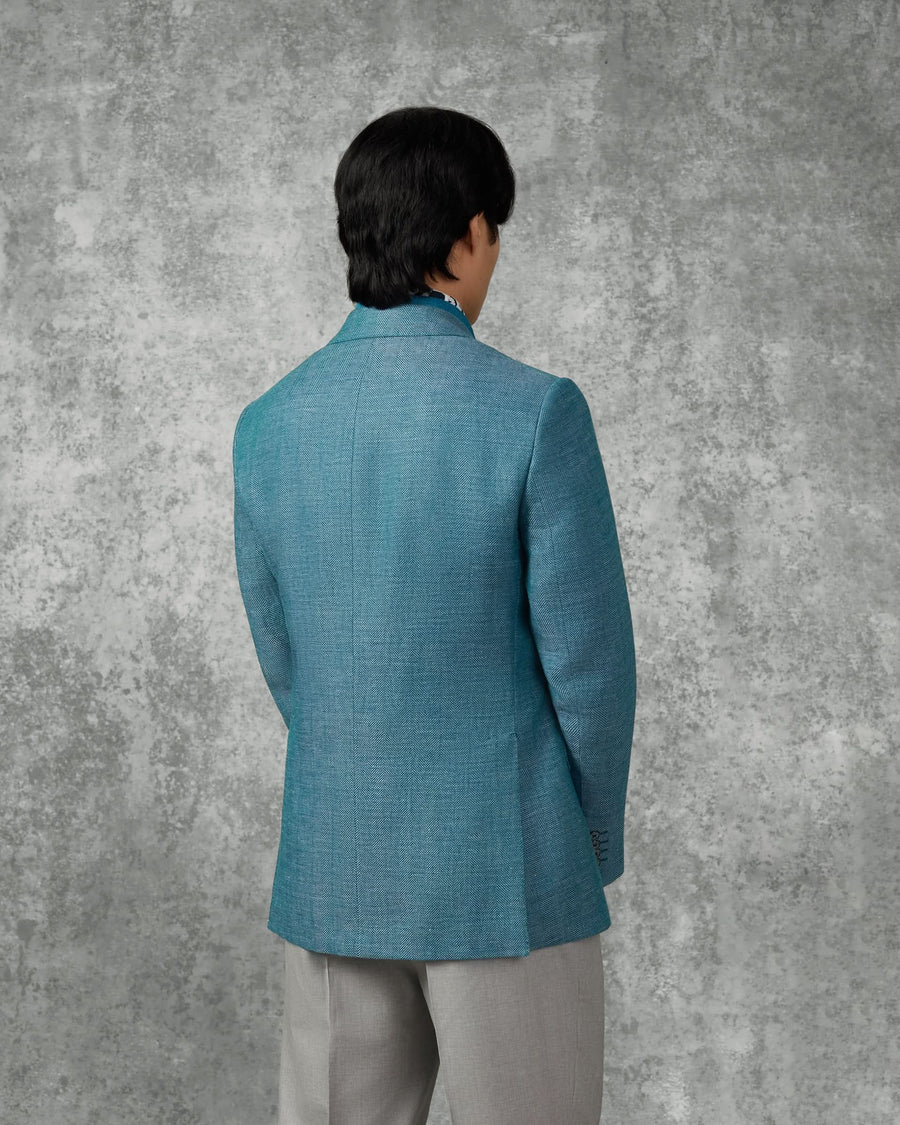 Reeves Virgin Wool & Linen Herringbone Blazer Teal